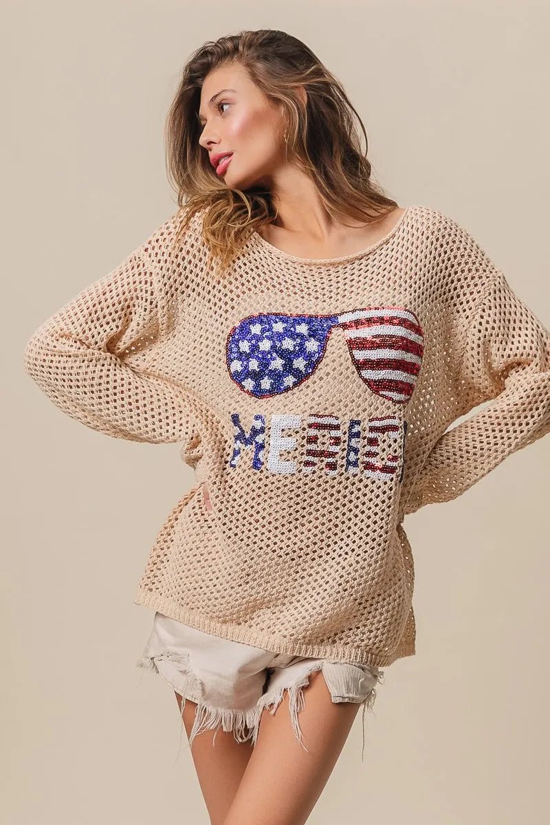 BiBi Sequin American Flag Sunglasses Knit - Bela Fils BoutiqueBela Fils Boutique